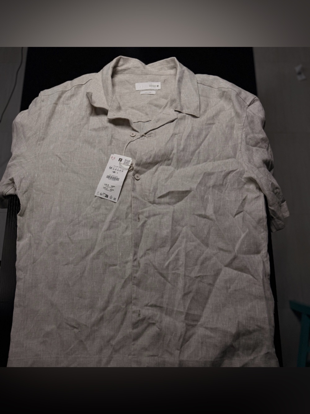 Zara Men's Light Beige Linen-Blend Short Sleeve Shirt